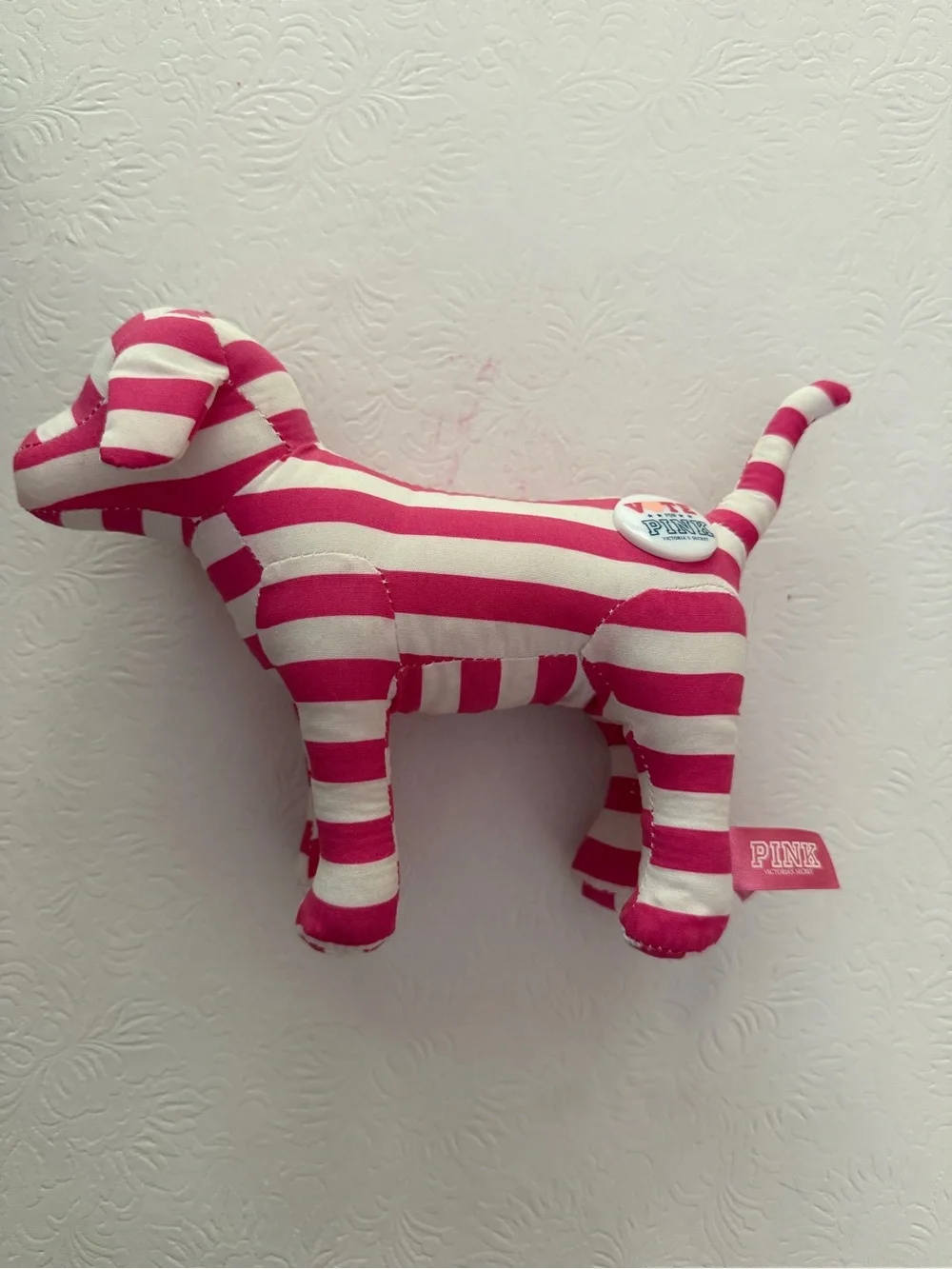 PINK Victoria's Secret Hot Pink & White Striped Plush Dog Toy